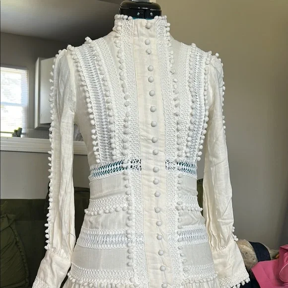 Zimmermann Style Long Sleeve Romantic Boho Lace Mini Dress Size XS/S - Picture 2 of 8